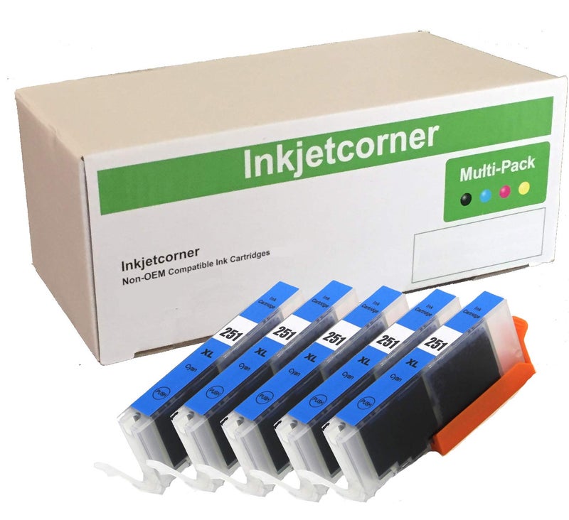 Inkjetcorner Compatible Ink Cartridges Replacement for CLI-251XL CLI-251 for use with IP7220 iX6820 MG5520 MG5522 MG5620 MG6620 MG5420 MG6420 MX920 MX922 (Cyan, 5-Pack)